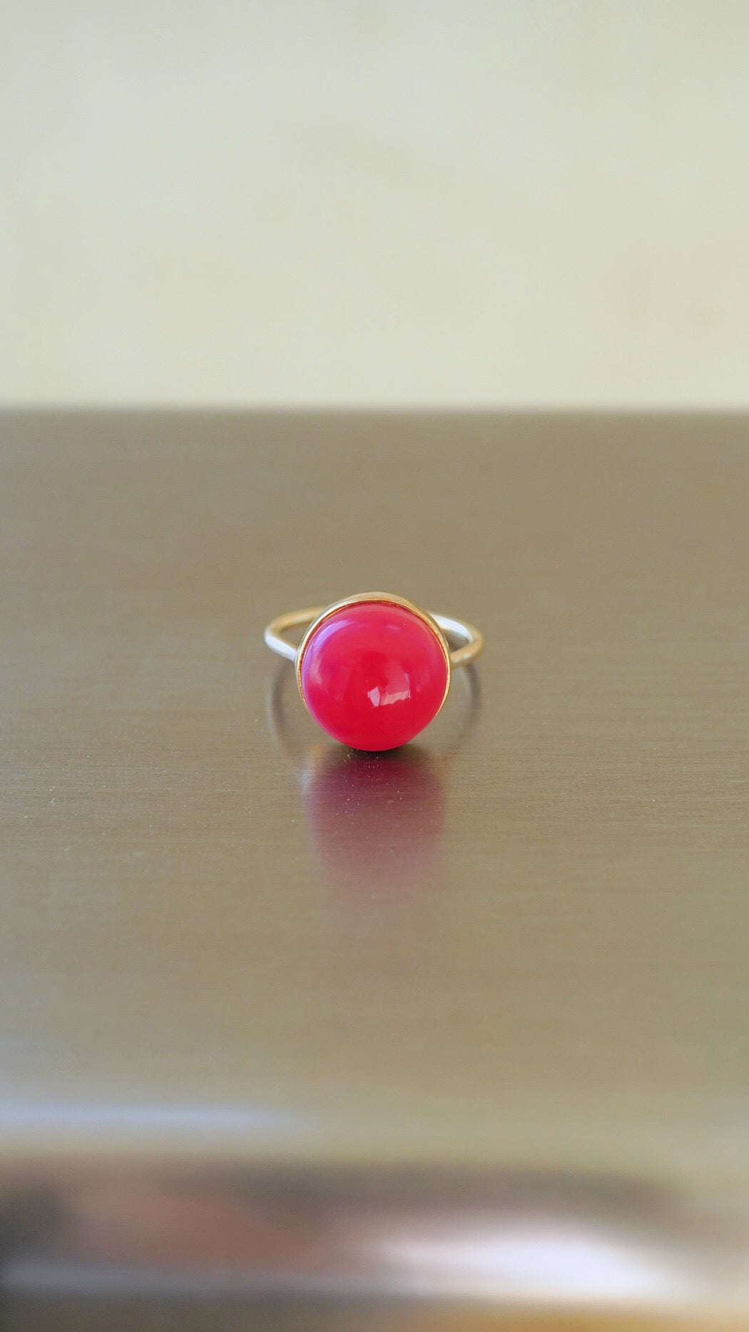 灯-あかり　ホットピンクカルセドニーリング　12号