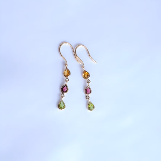 Tourmaline 3-stone earrings 10KG TEG46