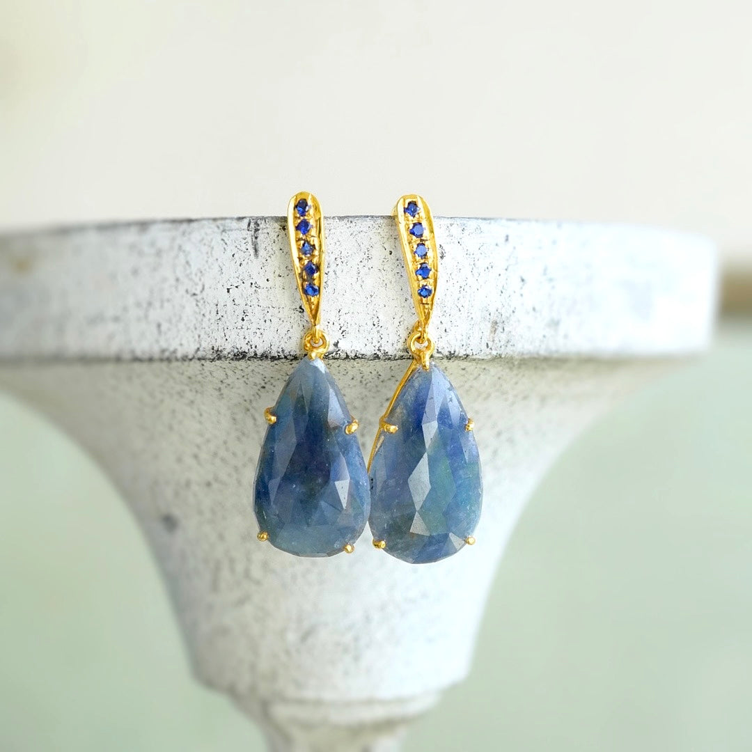 Blue sapphire x sapphire zircon earrings Ruri SBE38