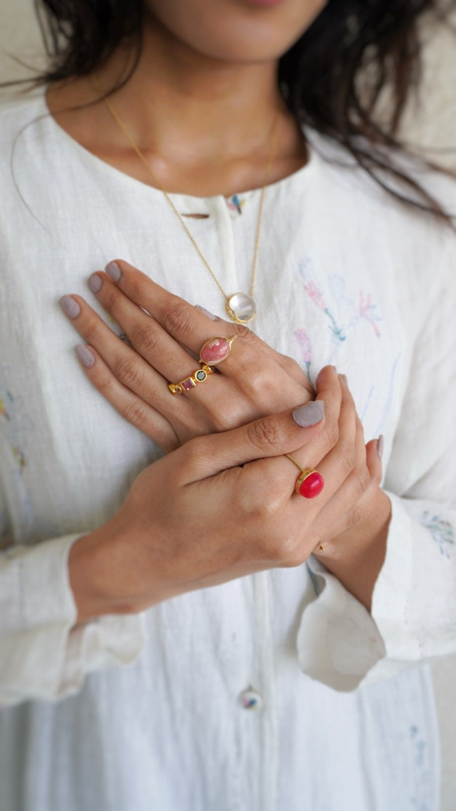 灯-あかり　ホットピンクカルセドニーリング　12号