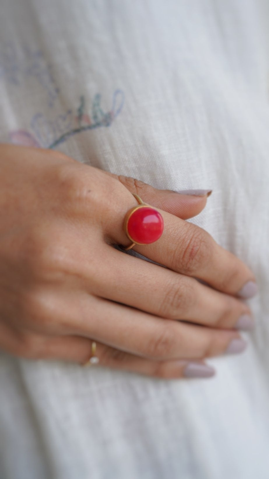 灯-あかり　ホットピンクカルセドニーリング　12号