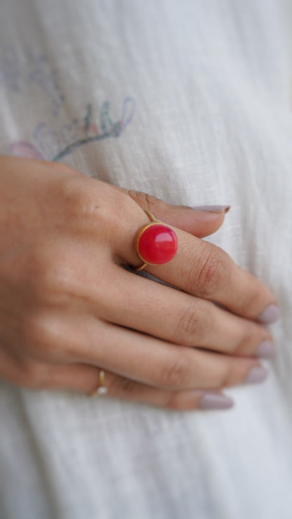 灯-あかり　ホットピンクカルセドニーリング　12号