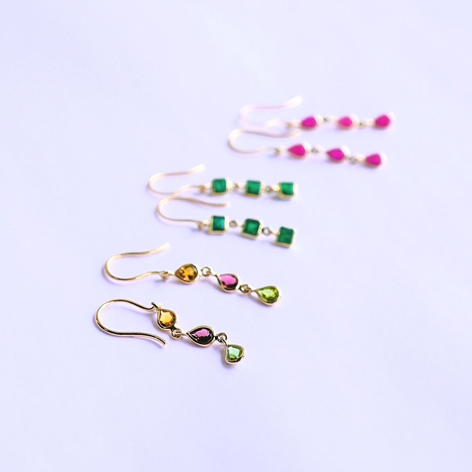 Tourmaline 3-stone earrings 10KG TEG46