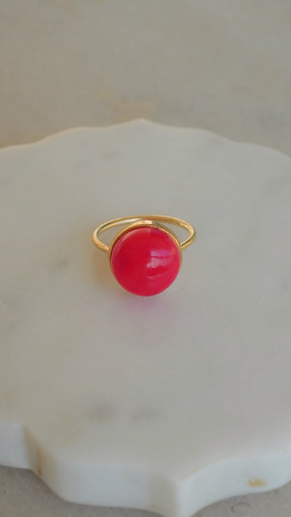 灯-あかり　ホットピンクカルセドニーリング　12号