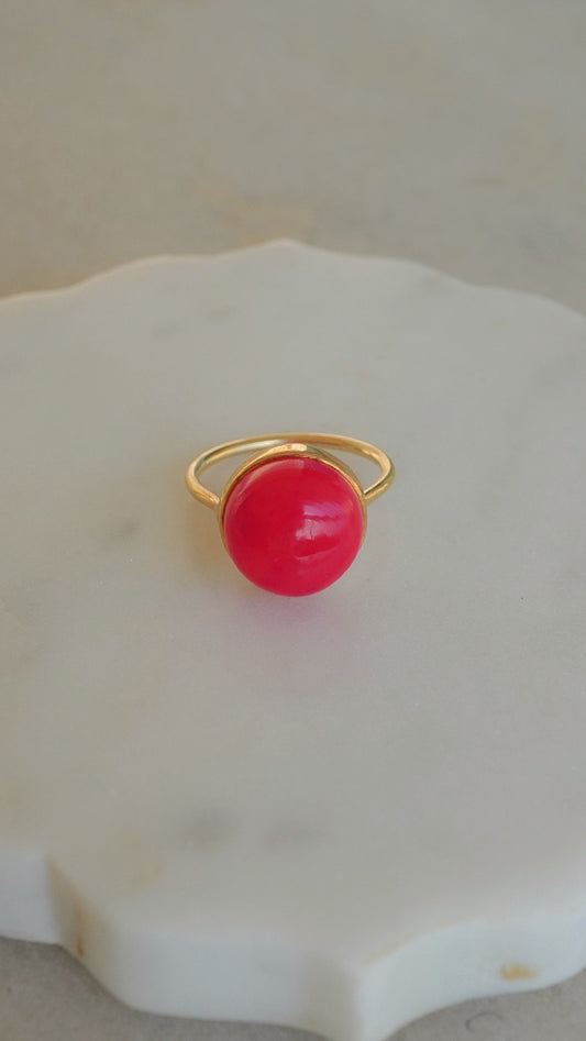 灯-あかり　ホットピンクカルセドニーリング　12号