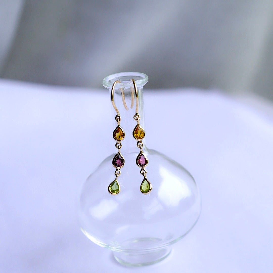 Tourmaline 3-stone earrings 10KG TEG46