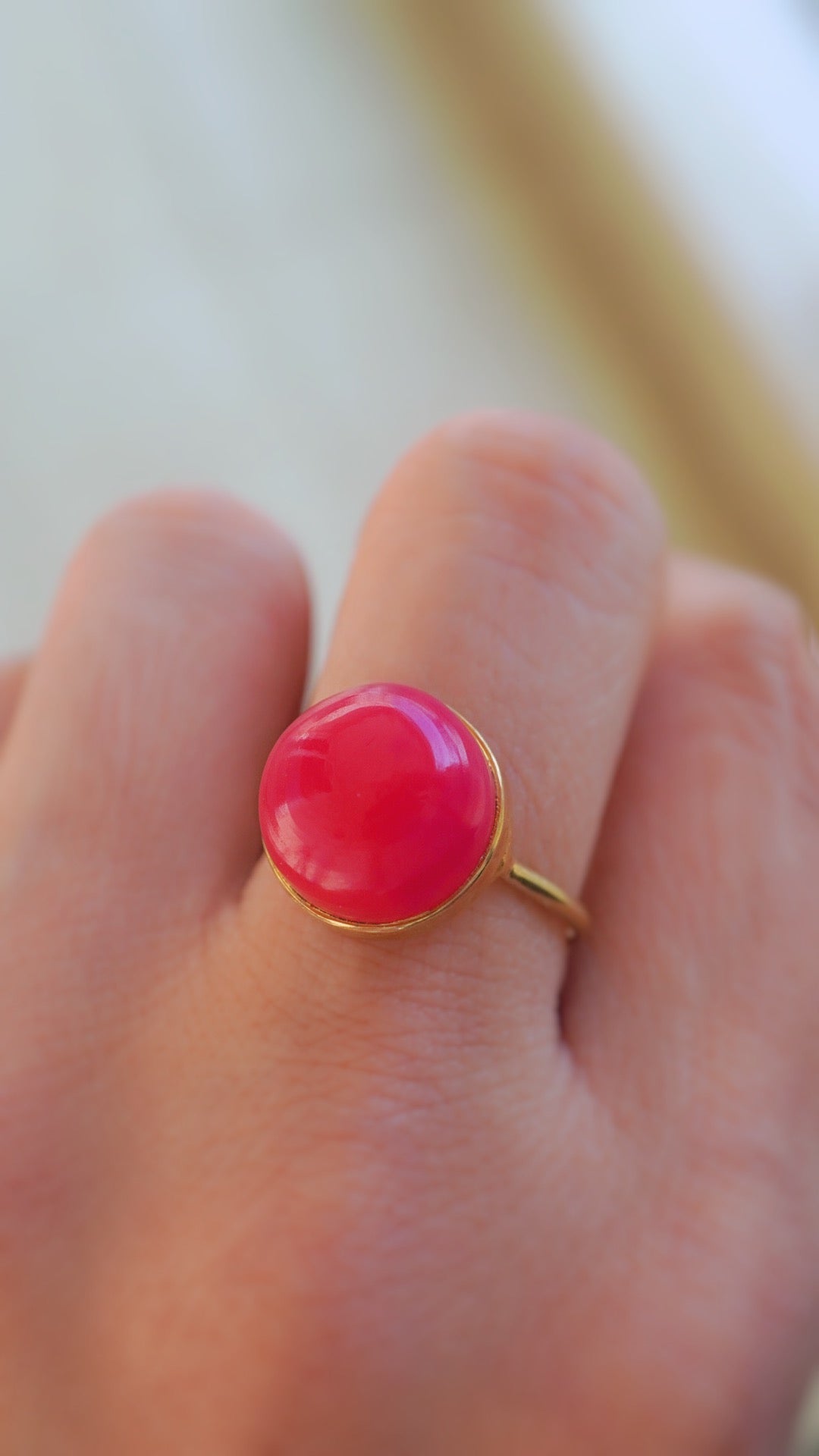 灯-あかり　ホットピンクカルセドニーリング　12号