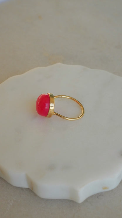 灯-あかり　ホットピンクカルセドニーリング　12号