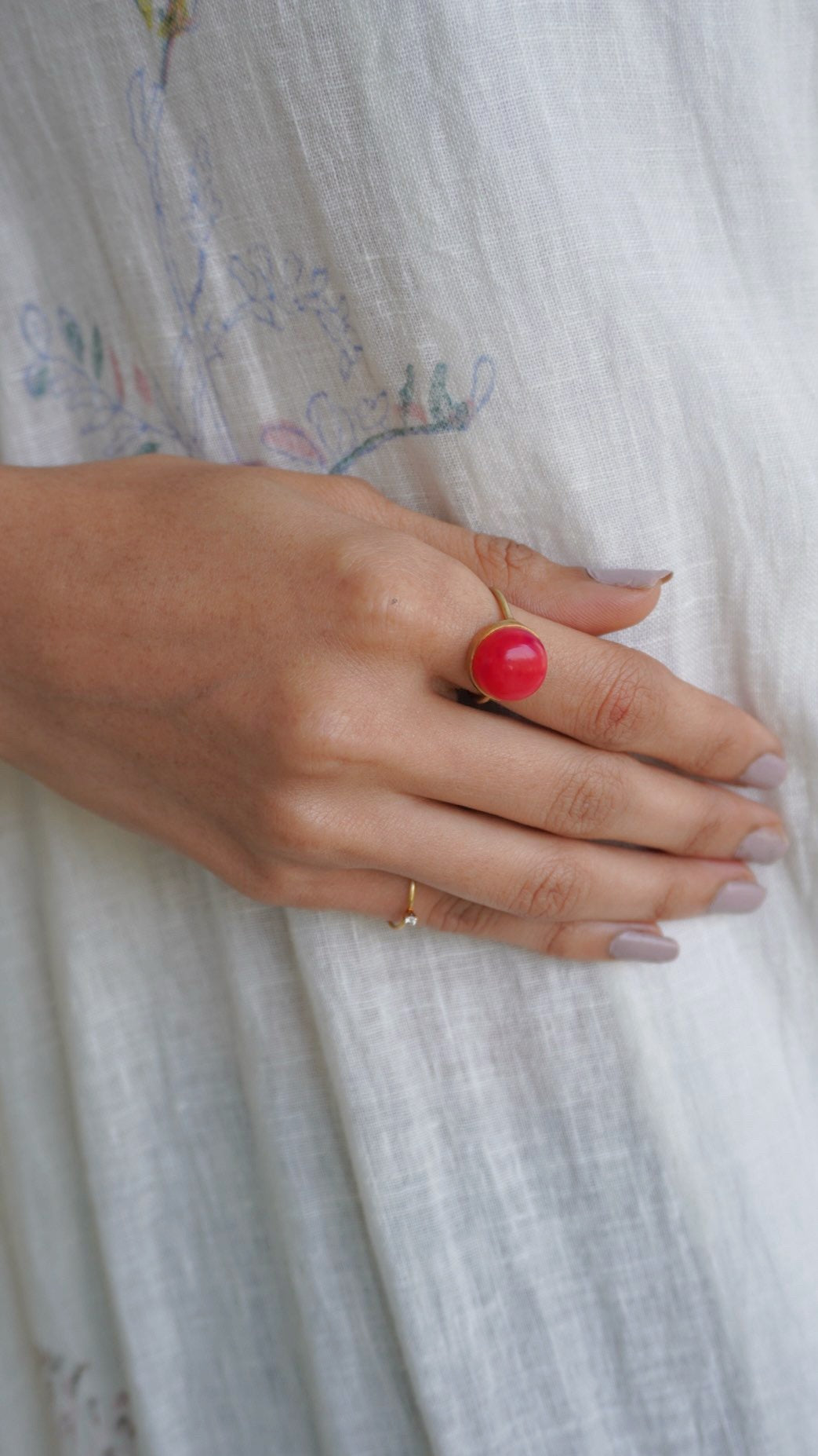 灯-あかり　ホットピンクカルセドニーリング　12号