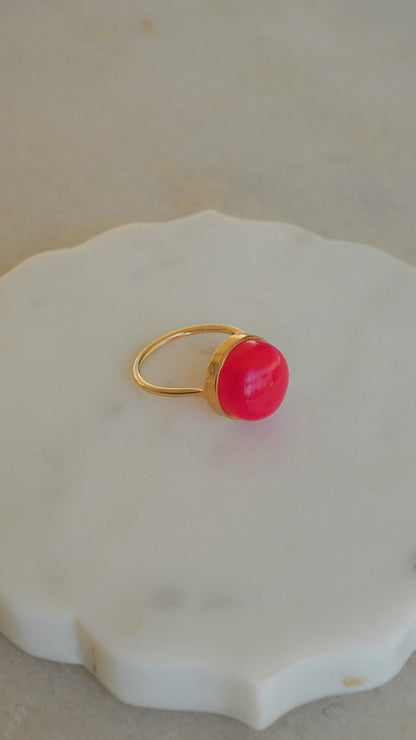 灯-あかり　ホットピンクカルセドニーリング　12号