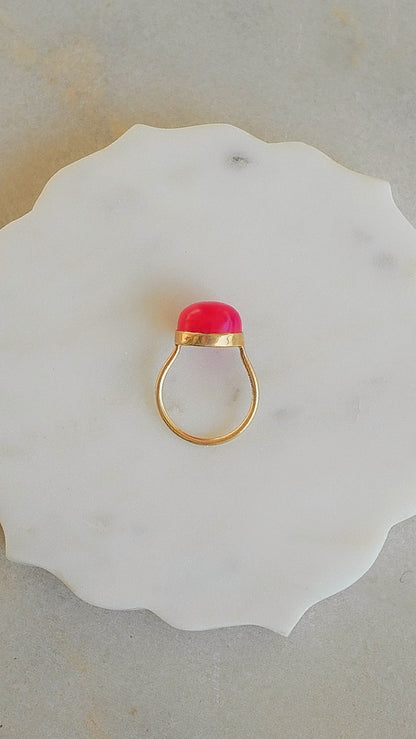 灯-あかり　ホットピンクカルセドニーリング　12号