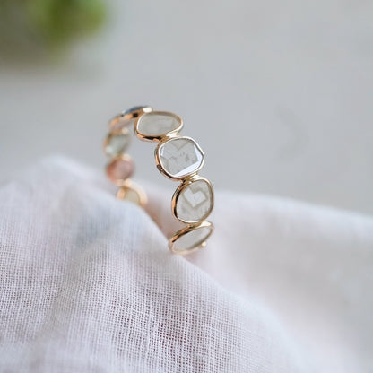 Custom Size Multi-Colored Sapphire &amp; Sliced ​​Diamond Eternity Ring