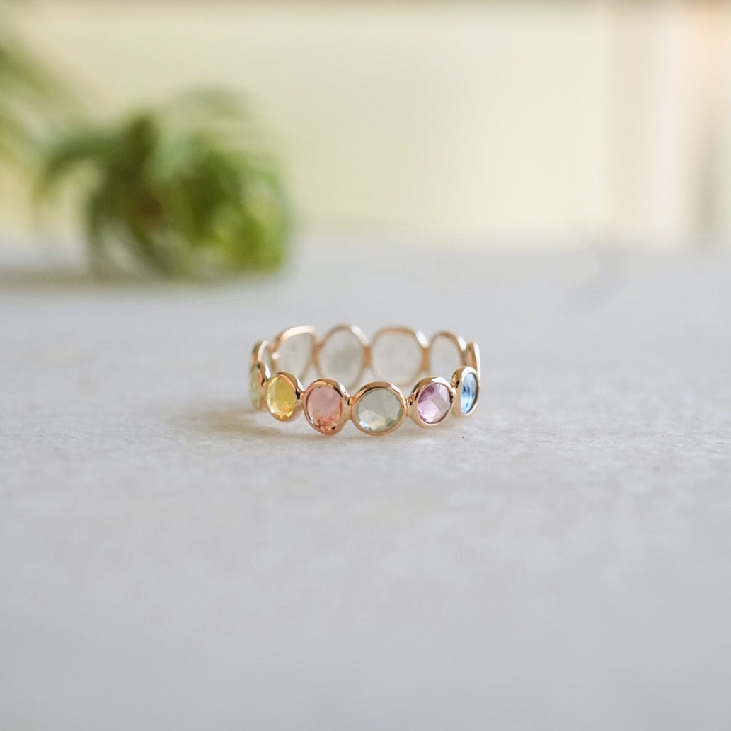 Custom Size Multi-Colored Sapphire &amp; Sliced ​​Diamond Eternity Ring