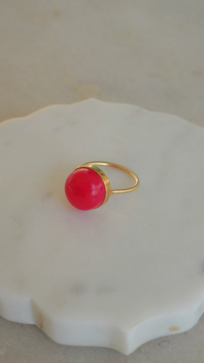 灯-あかり　ホットピンクカルセドニーリング　12号