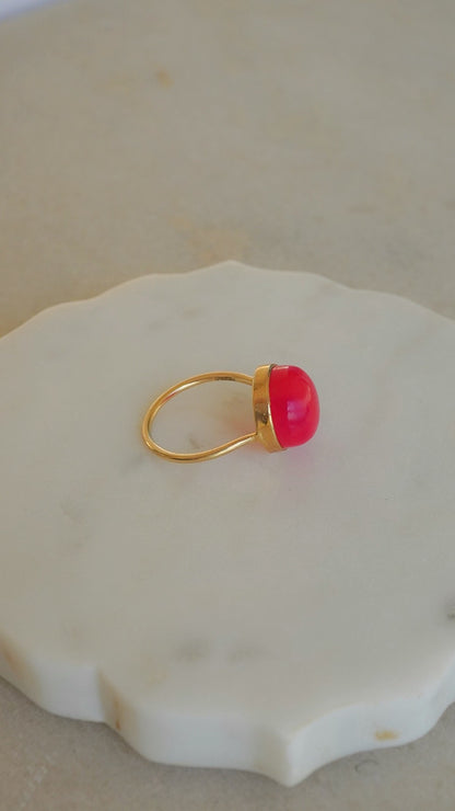 灯-あかり　ホットピンクカルセドニーリング　12号