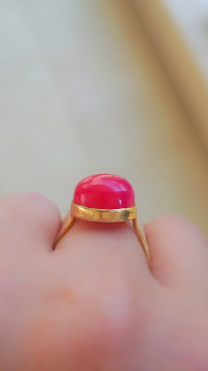 灯-あかり　ホットピンクカルセドニーリング　12号