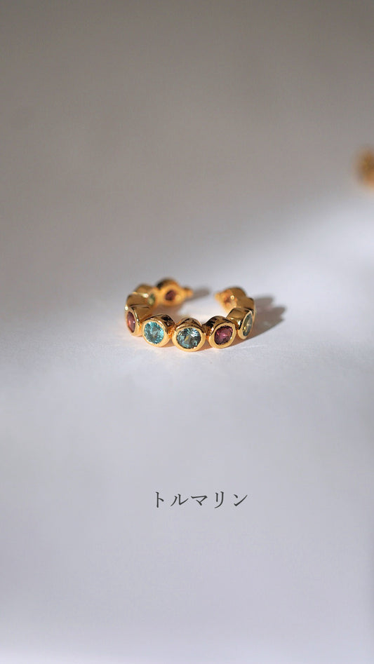 Ear cuff ruby, emerald, blue topaz, tourmaline, iolite