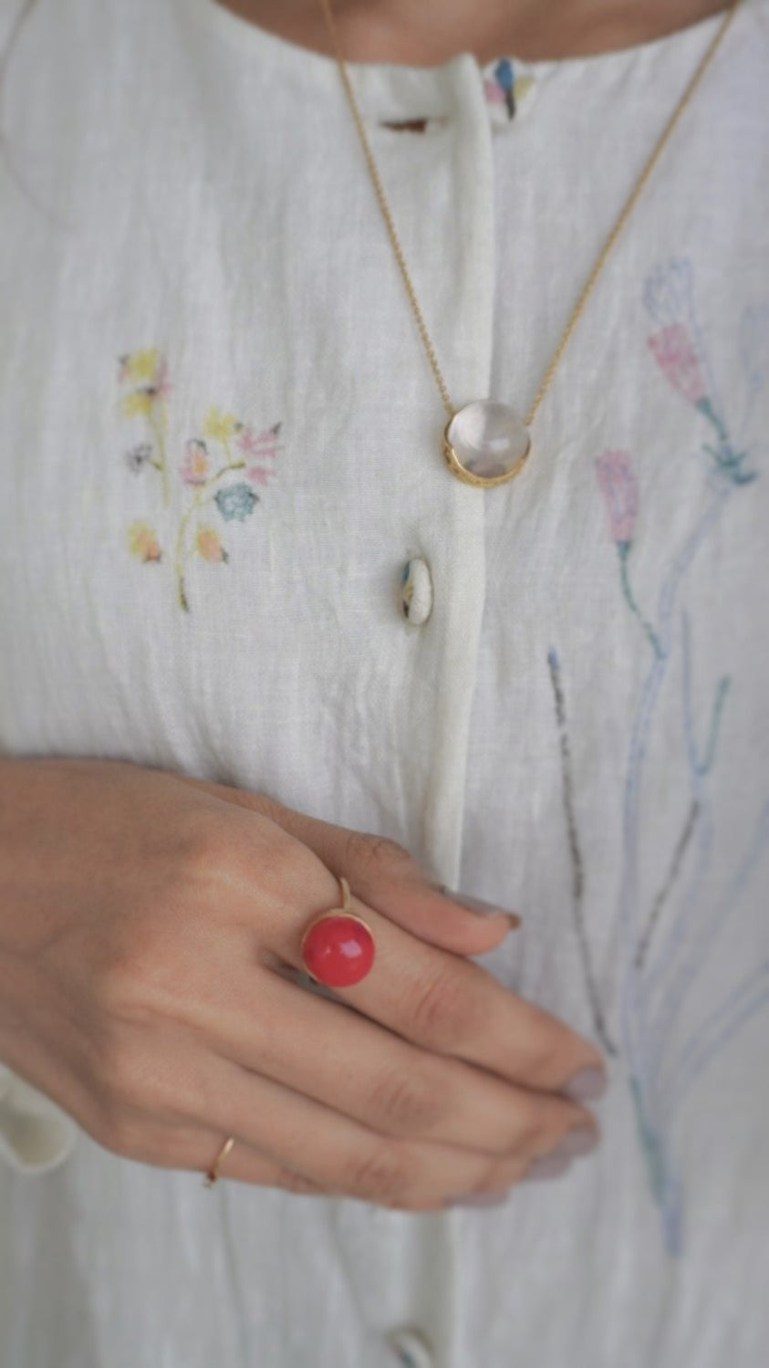 灯-あかり　ホットピンクカルセドニーリング　12号