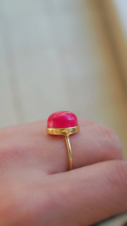 灯-あかり　ホットピンクカルセドニーリング　12号