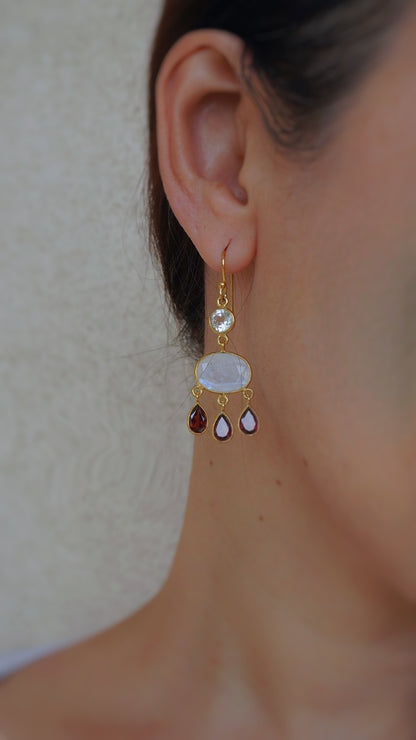 光芽 (こうが) レインボームーンストーン、ガーネットピアス