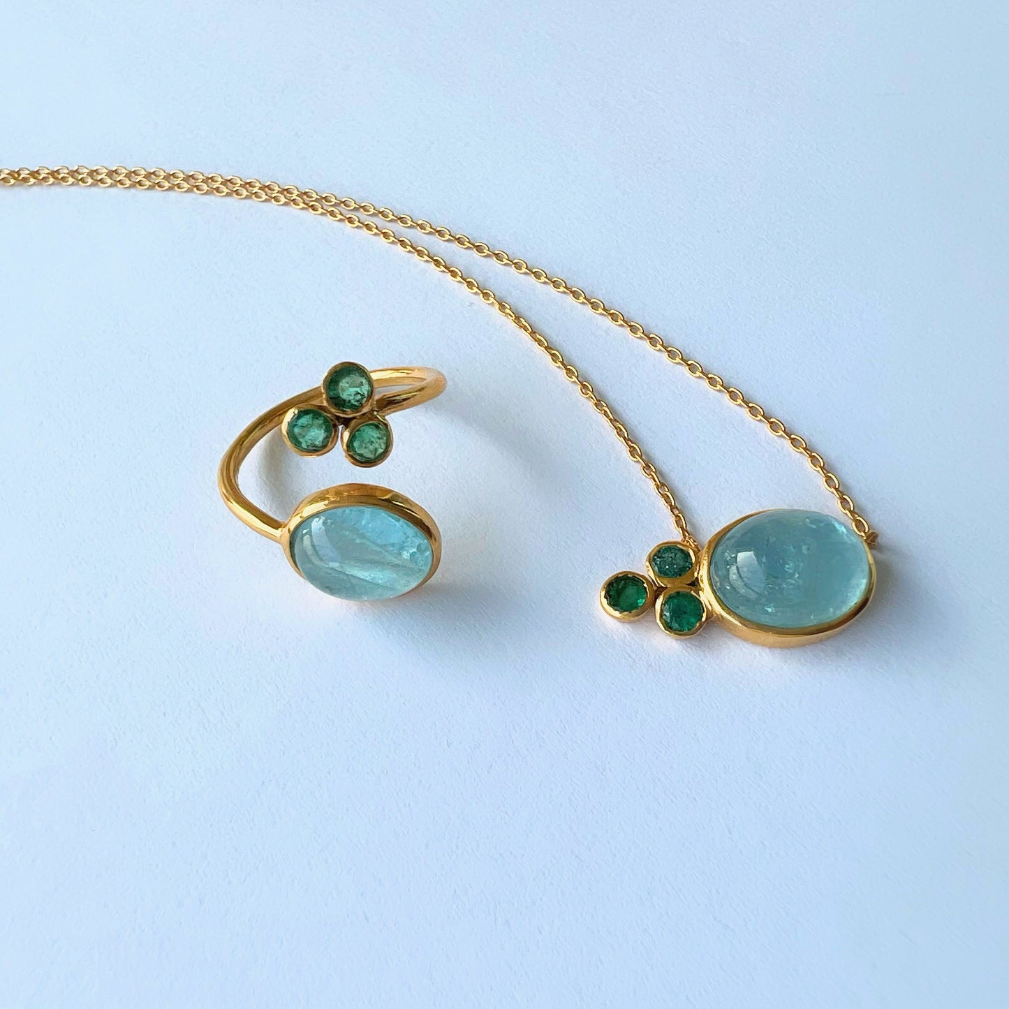 Aquamarine x emerald necklace “Happiness” AQN33E