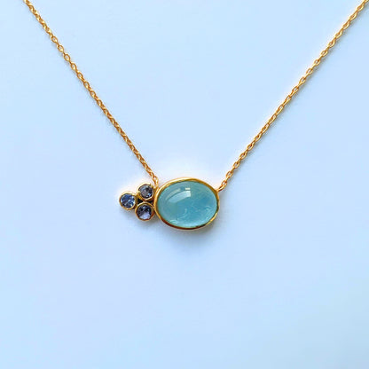 Aquamarine x emerald necklace “Happiness” AQN33E