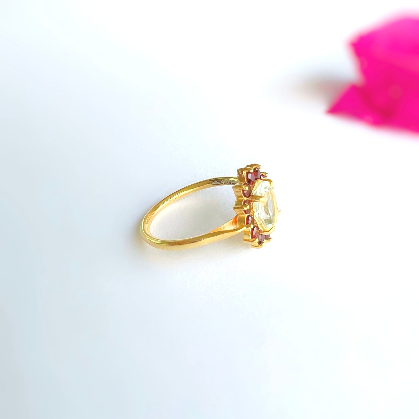 Aquamarine + Garnet Ring Heliopsis AHR33G